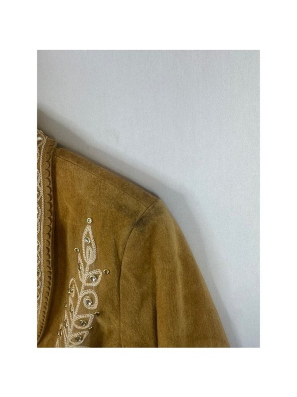 Cripple Creek Tan Leather Western Blazer Rhinestone Floral Embroidery Small - Picture 3 of 12
